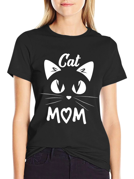 Cat Mom T-Shirt - Black Cotton Blend Tee