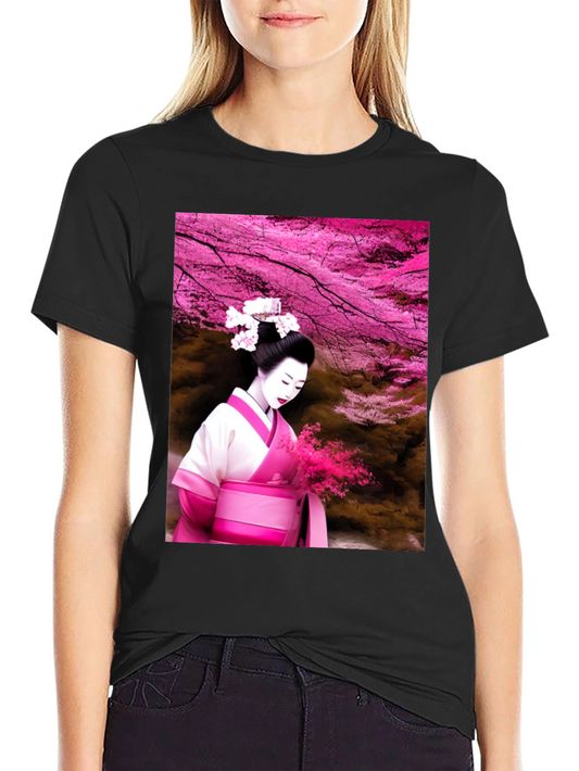 Geisha Cherry Blossom Black T-Shirt