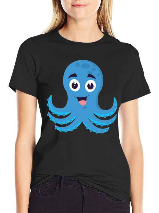 Cartoon Octopus Graphic Black T-Shirt