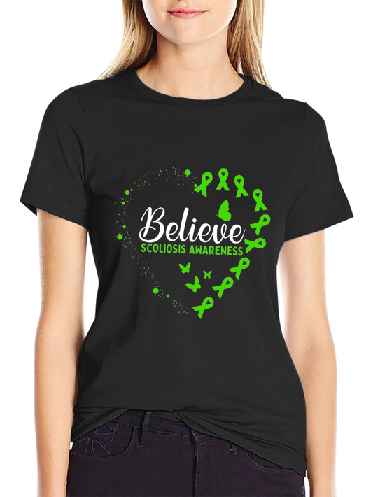 Believe Scoliosis Awareness Black T-Shirt