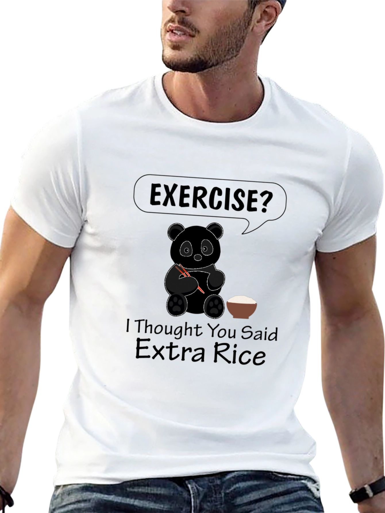 Exercise? Extra Rice Panda Graphic Tee - Black T-Shirt
