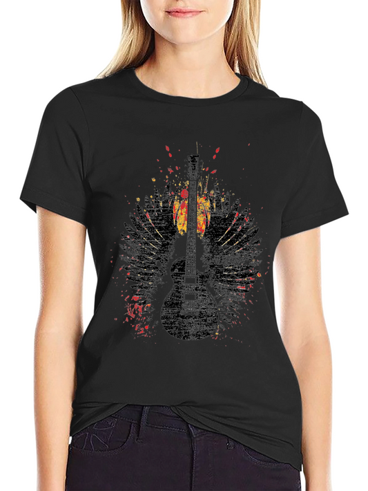 Grunge Guitar Wings Graphic Tee - Rock Style Shirt