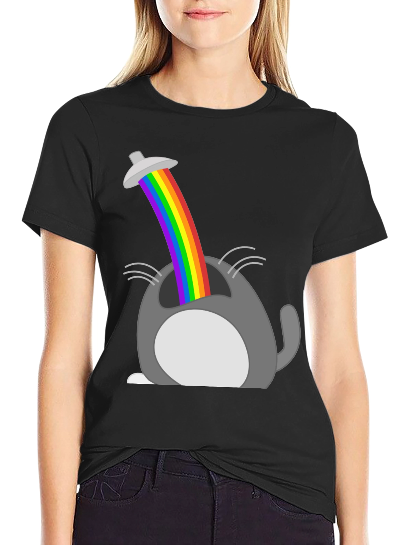 Rainbow Cat UFO Abduction Graphic Tee