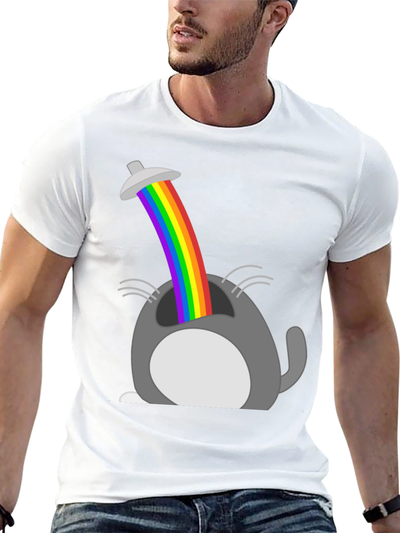 Rainbow Cat UFO Abduction Graphic Tee
