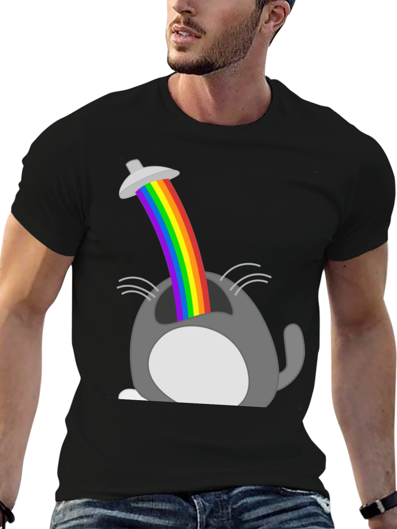 Rainbow Cat UFO Abduction Graphic Tee