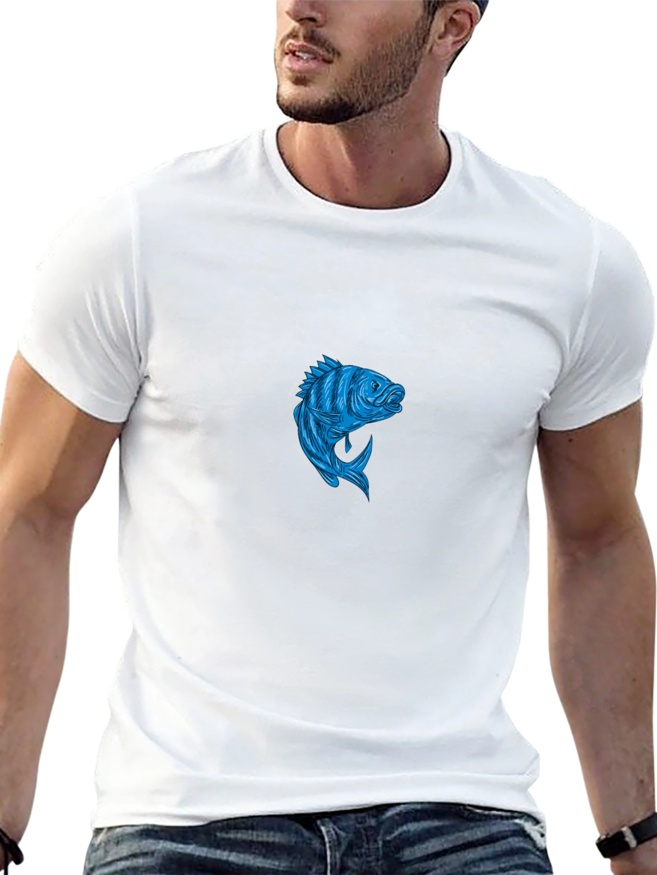 Mens Black T-Shirt with Blue Fish Graphic