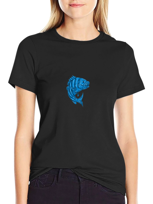 Mens Black T-Shirt with Blue Fish Graphic