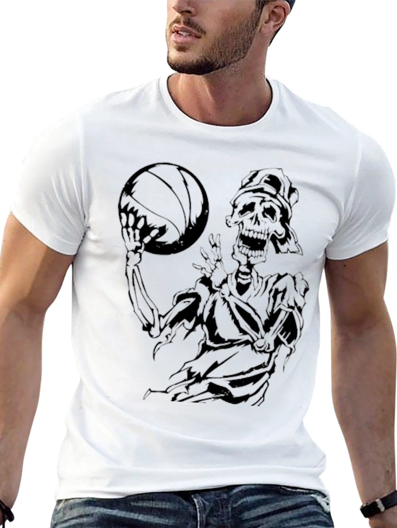 Skeleton Basketball Graphic T-Shirt - Black