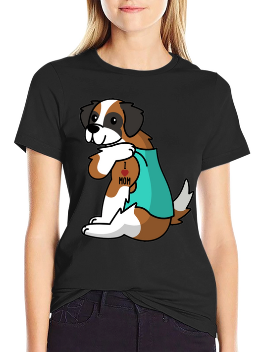 Dog Lover T-Shirt - Saint Bernard I heart Mom Tattoo Design