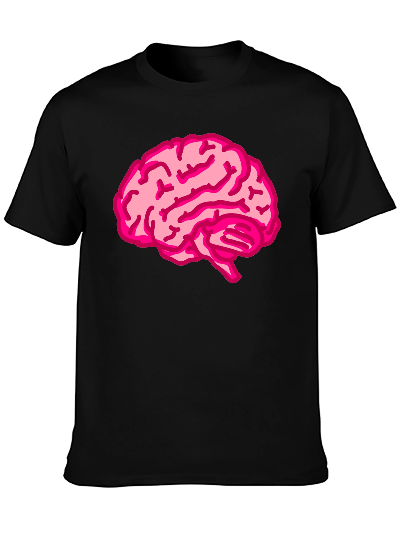 Brain Tee: Pink Brain Graphic Black T-Shirt