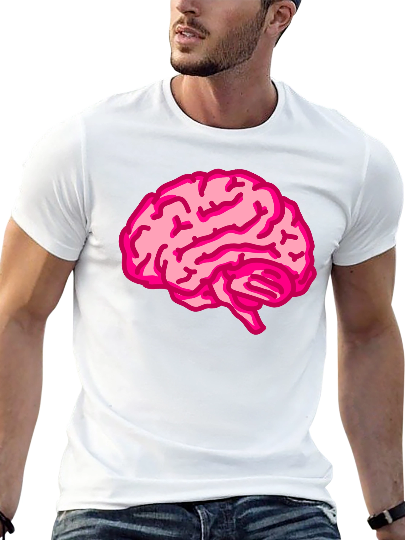 Brain Tee: Pink Brain Graphic Black T-Shirt