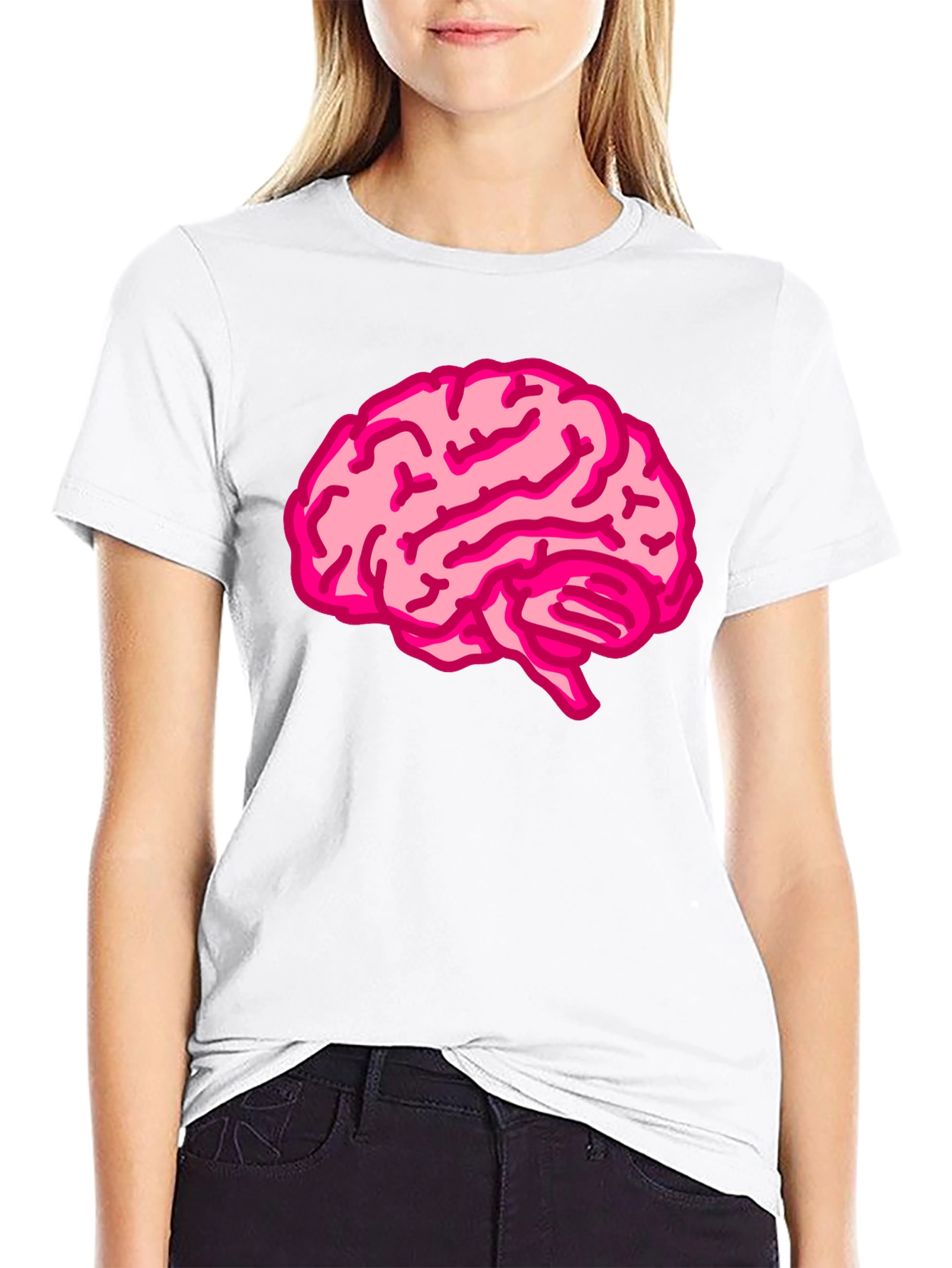 Brain Tee: Pink Brain Graphic Black T-Shirt