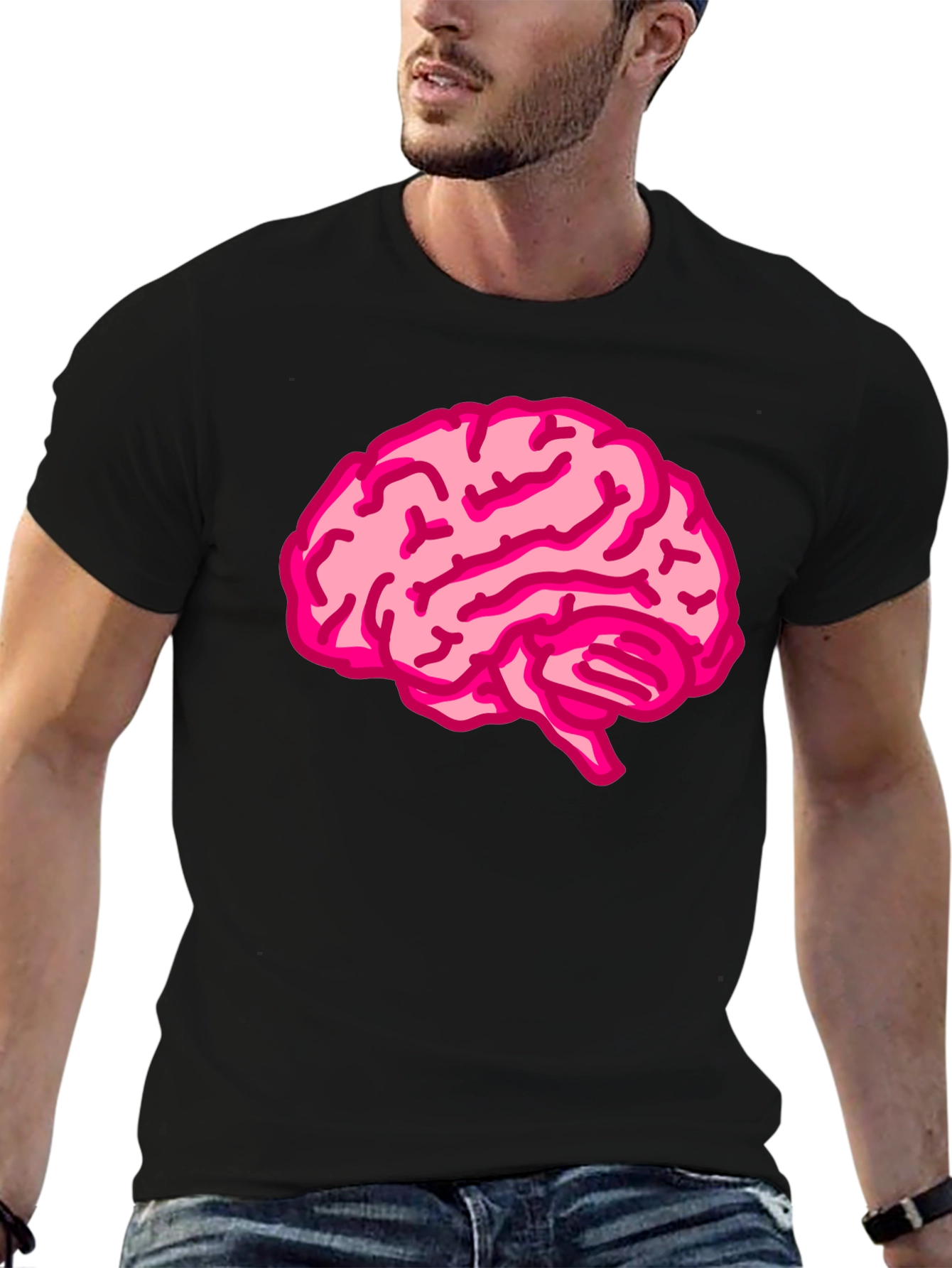 Brain Tee: Pink Brain Graphic Black T-Shirt