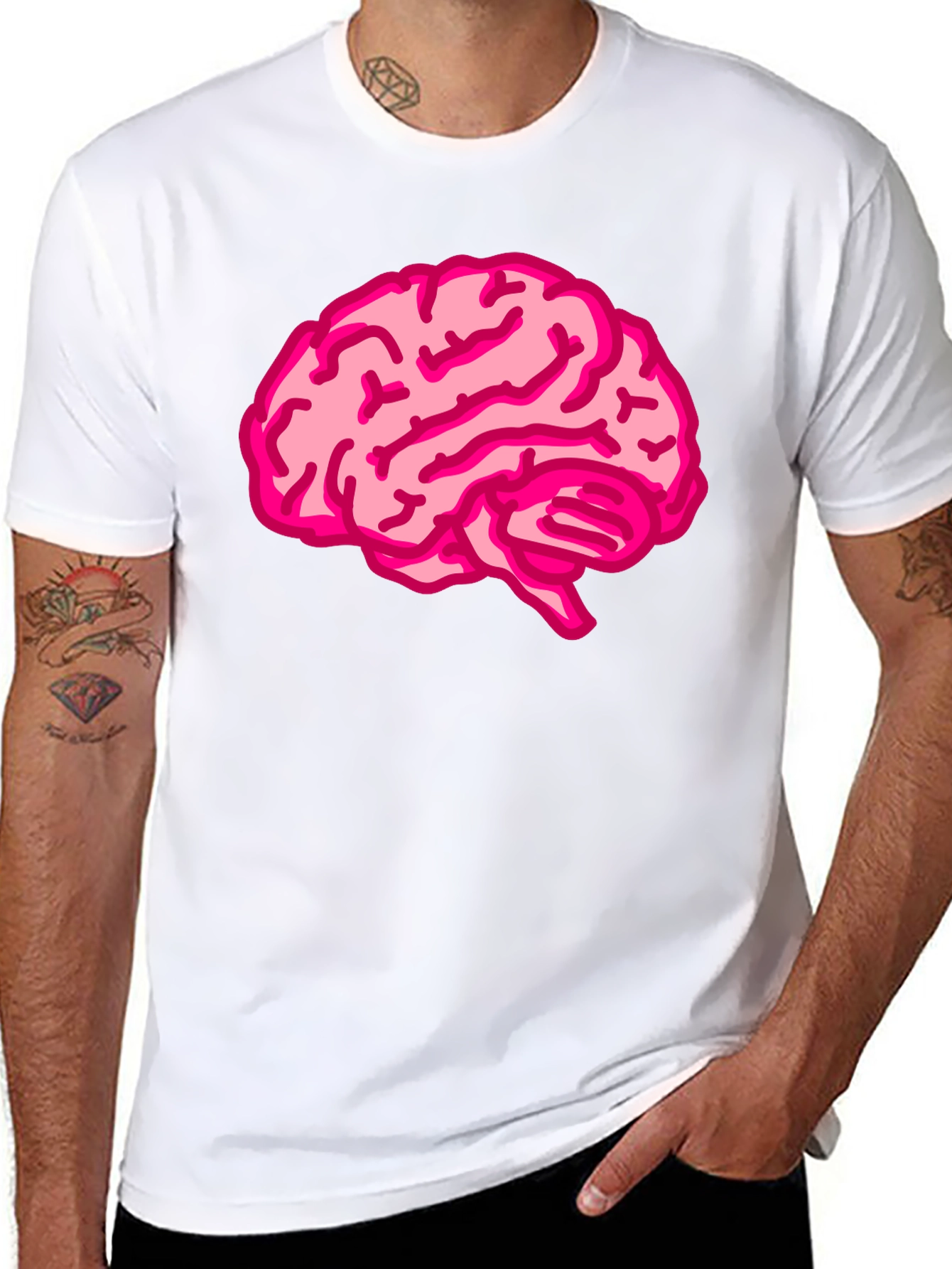 Brain Tee: Pink Brain Graphic Black T-Shirt