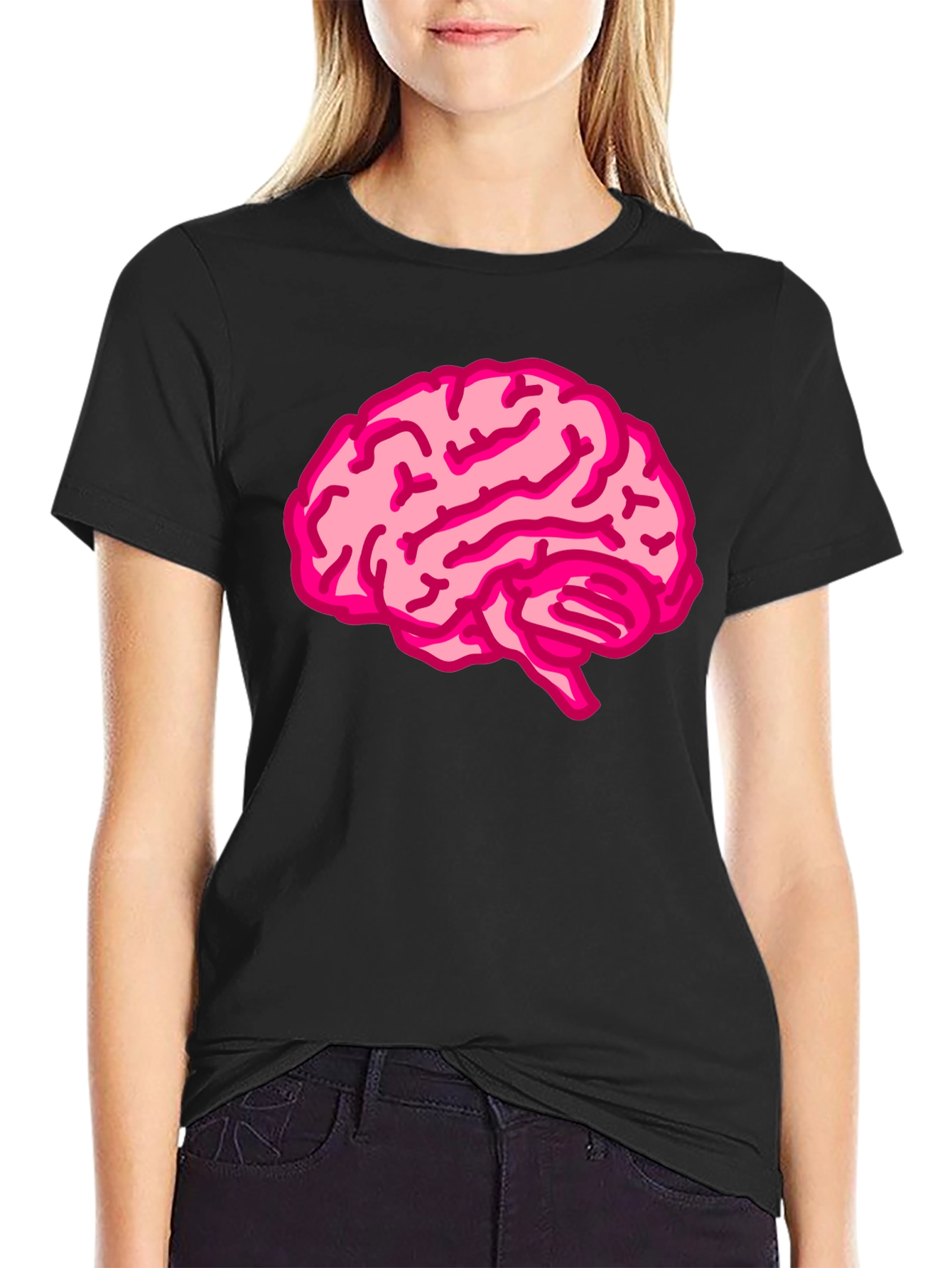Brain Tee: Pink Brain Graphic Black T-Shirt