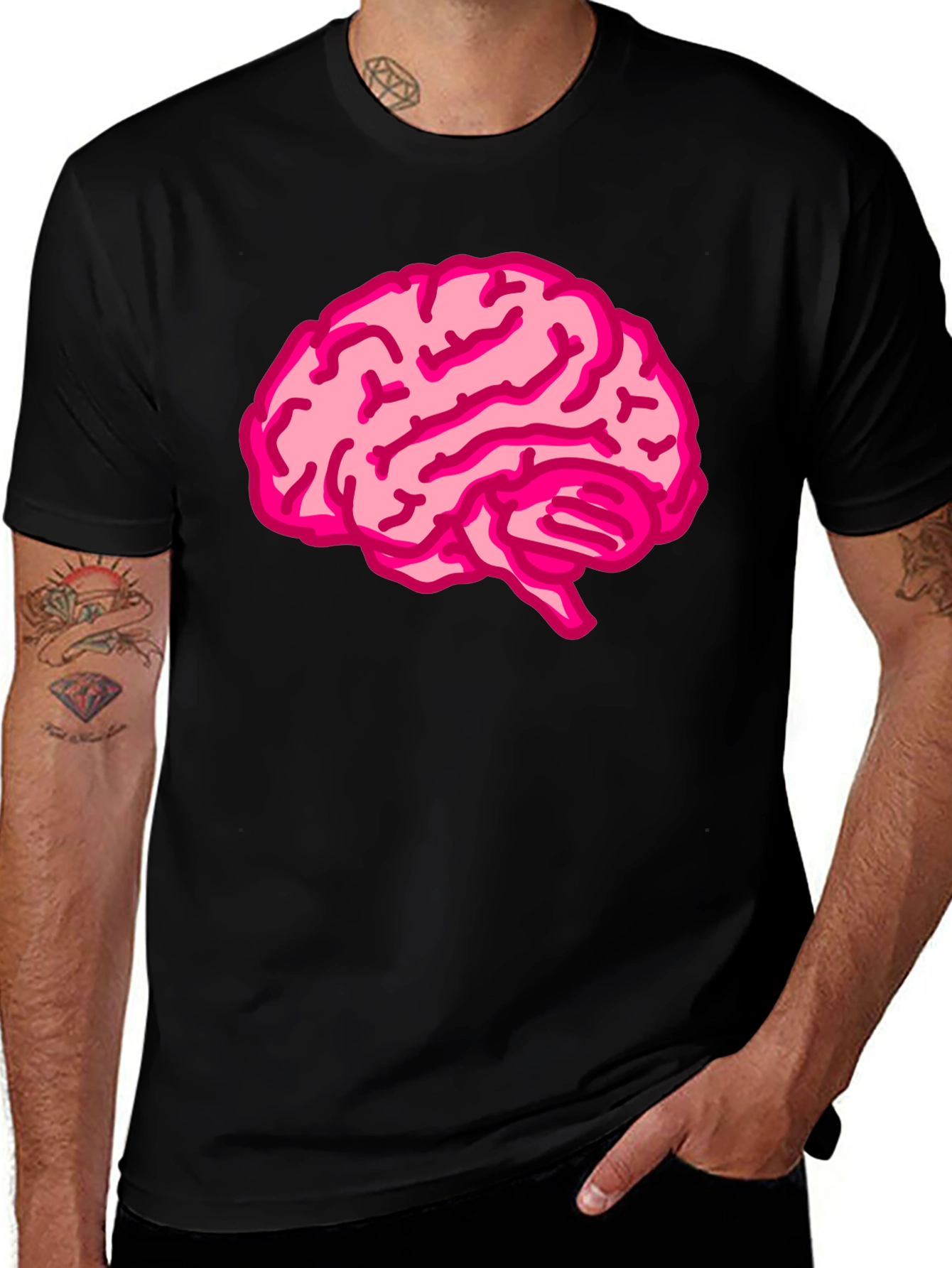 Brain Tee: Pink Brain Graphic Black T-Shirt