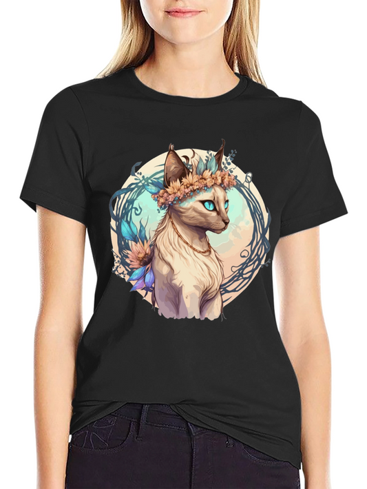Floral Cat T-Shirt - Stylish Graphic Tee for Cat Lovers