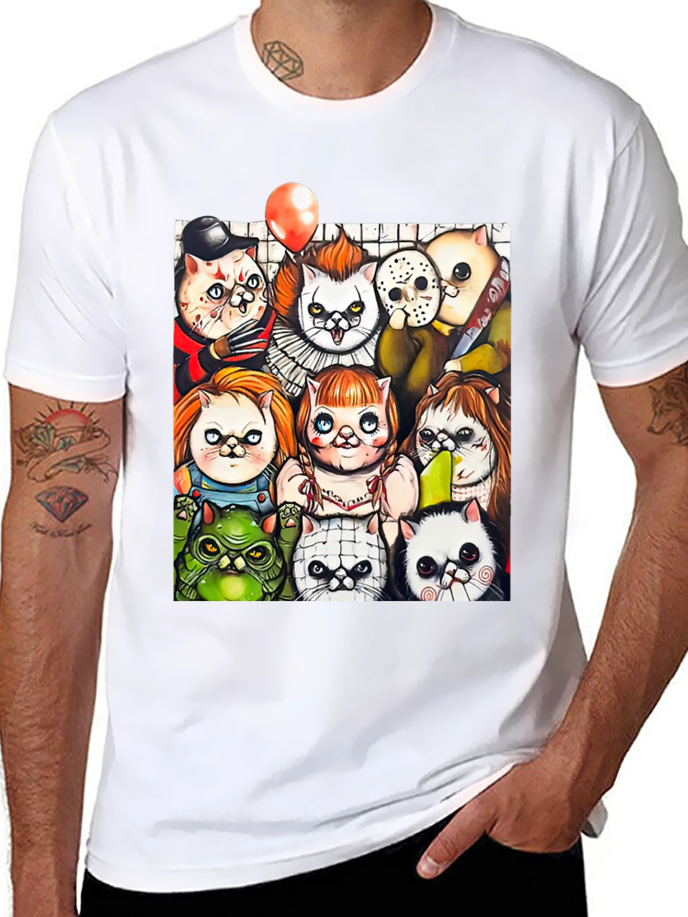 Horror Movie Cats Black T-Shirt