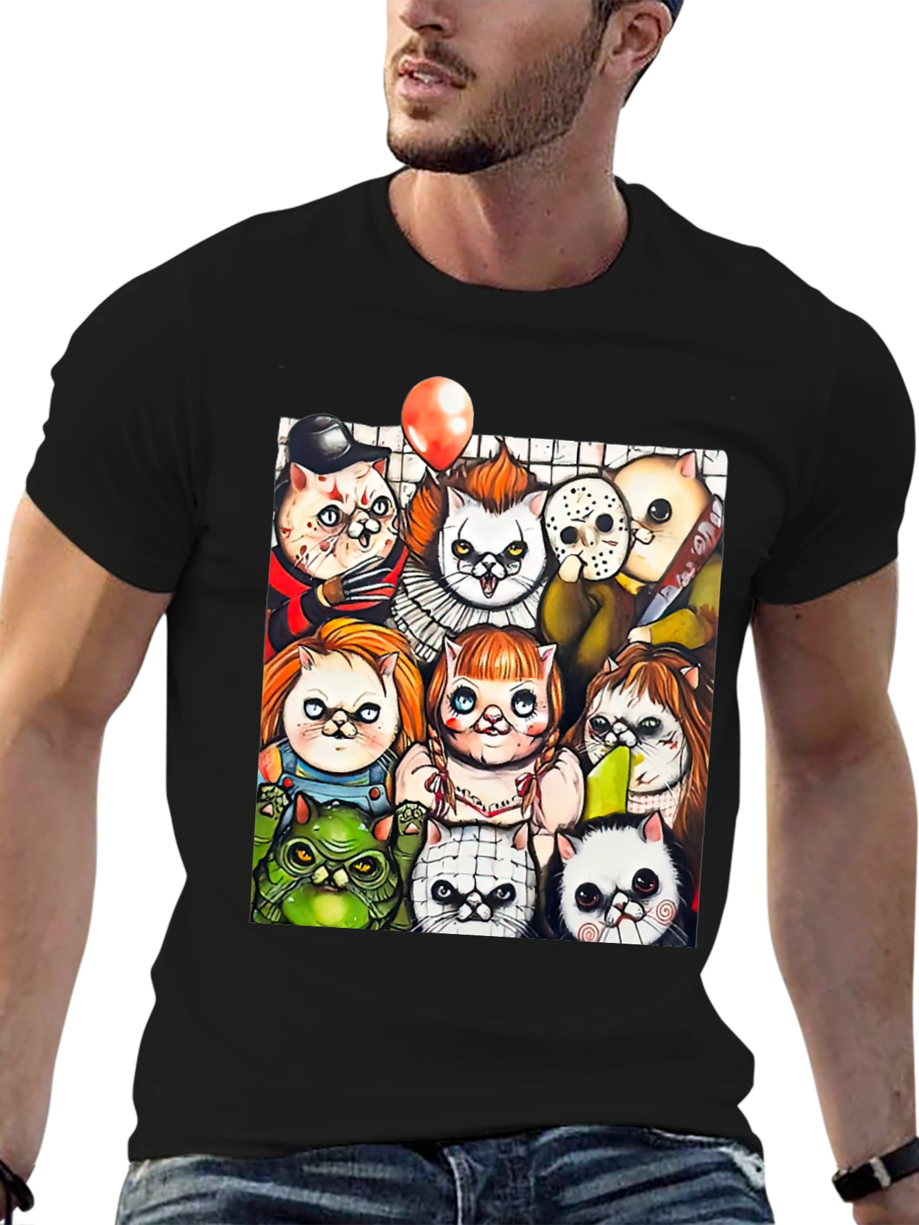 Horror Movie Cats Black T-Shirt