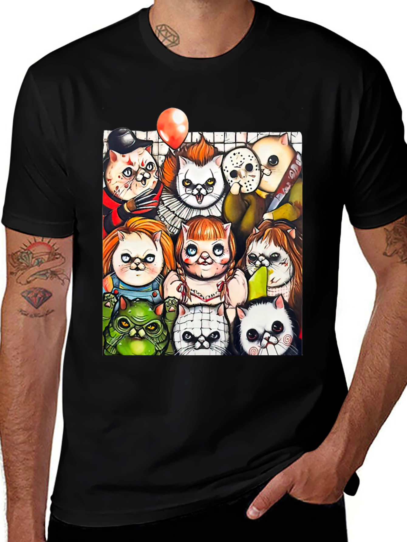 Horror Movie Cats Black T-Shirt