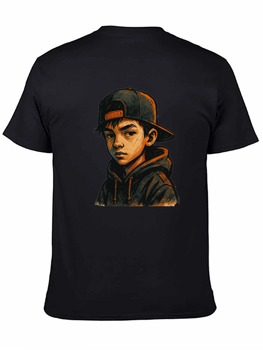 Boy in Hoodie Graphic Tee - Black T-Shirt