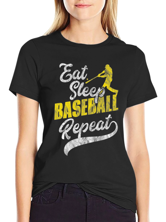 Eat Sleep Baseball Repeat Black Graphic T-Shirt