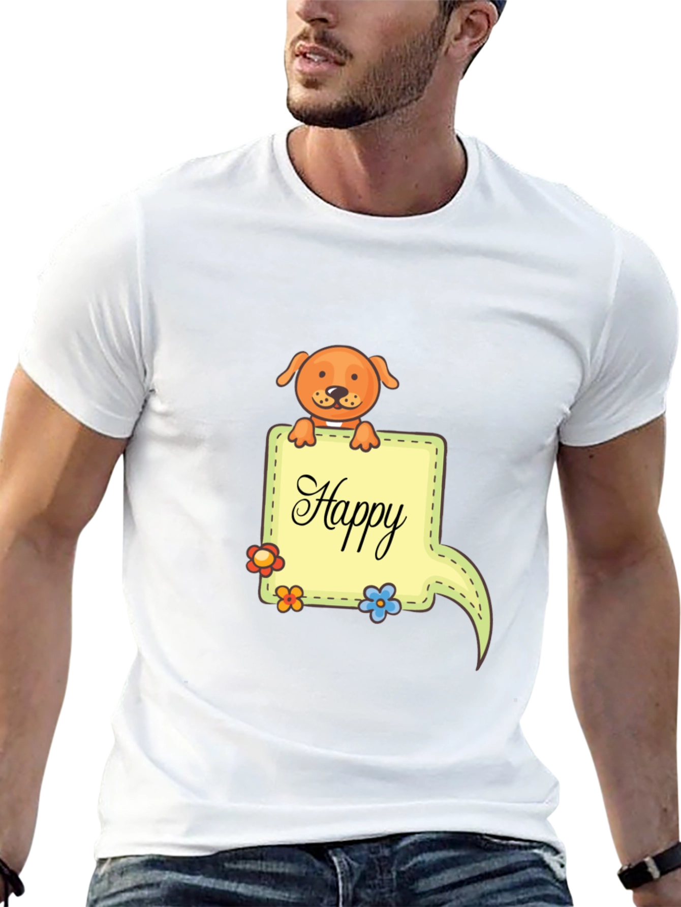 Happy Dog Graphic Print Black T-Shirt