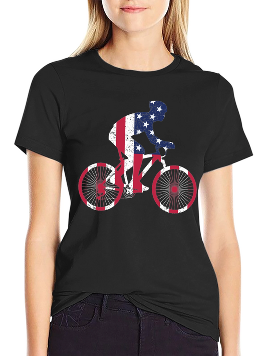 American Flag Cyclist Black T-Shirt