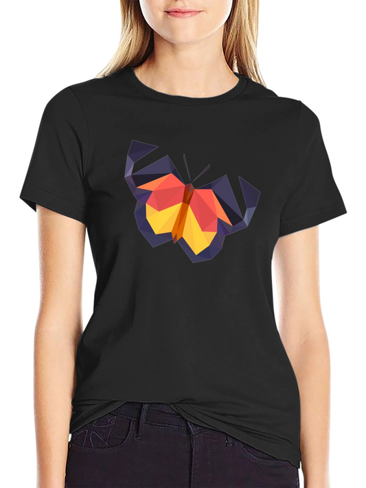 Geometric Butterfly Graphic Tee - Black Cotton