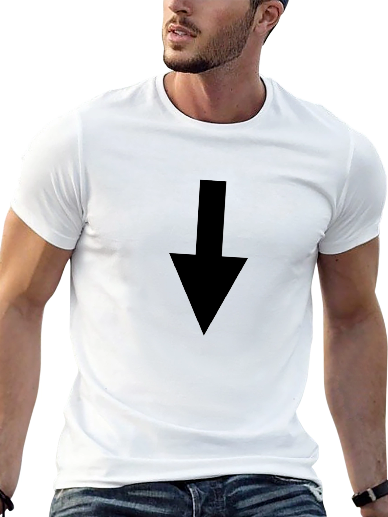 Black T-Shirt with Down Arrow Graphic