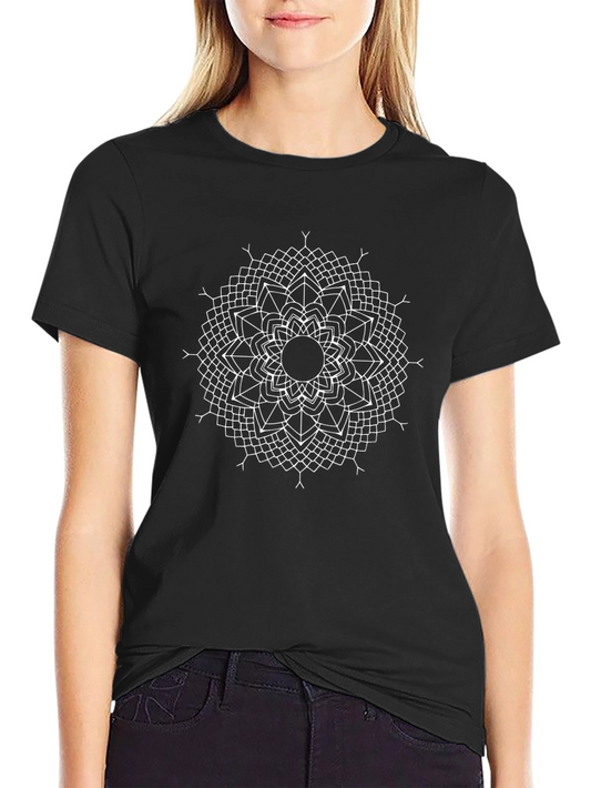 Geometric Mandala Graphic Tee - Black Cotton T-Shirt