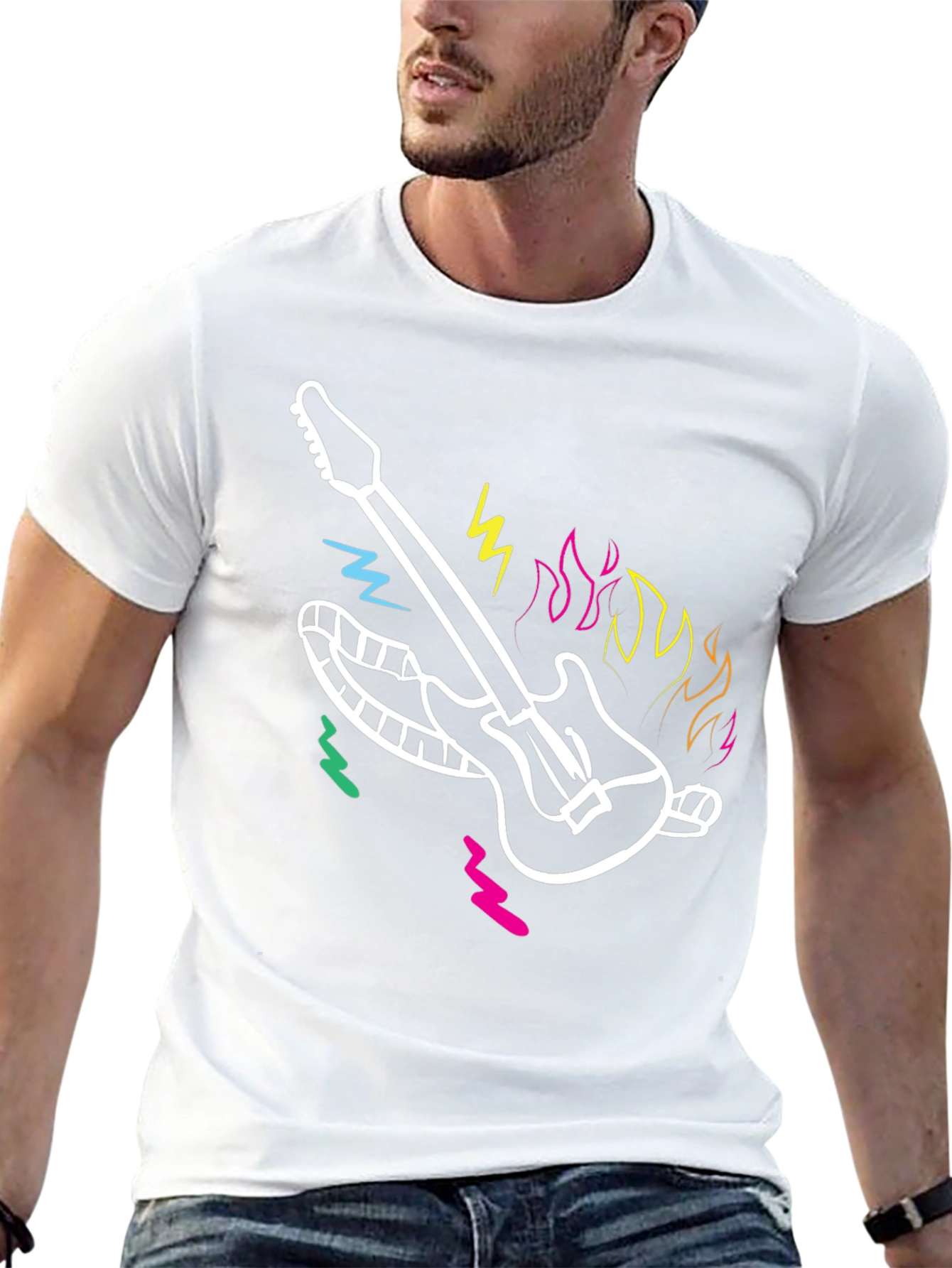 Guitar Graphic Black Tee - Retro Rock Design