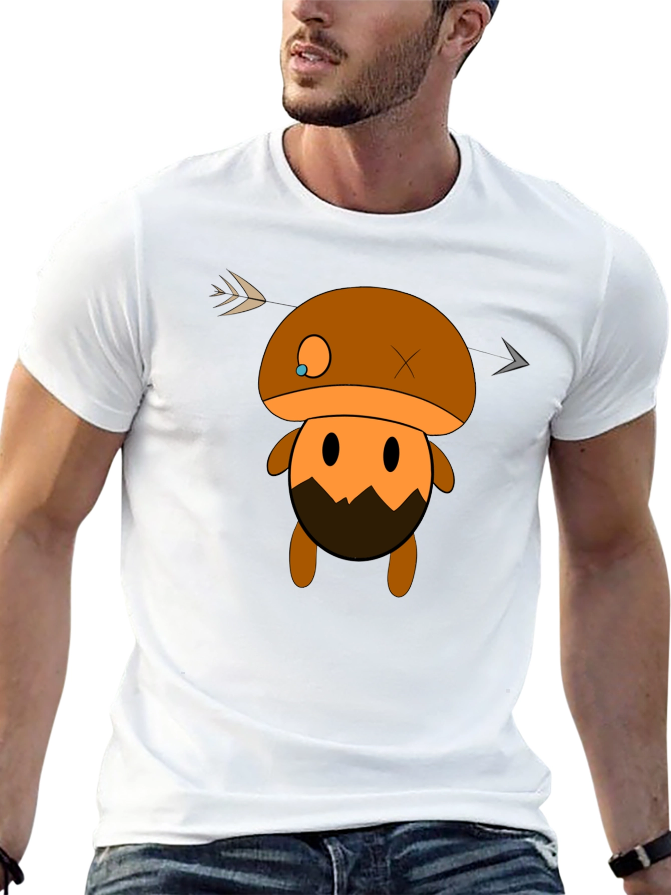 Mushroom Character Graphic Black T-Shirt