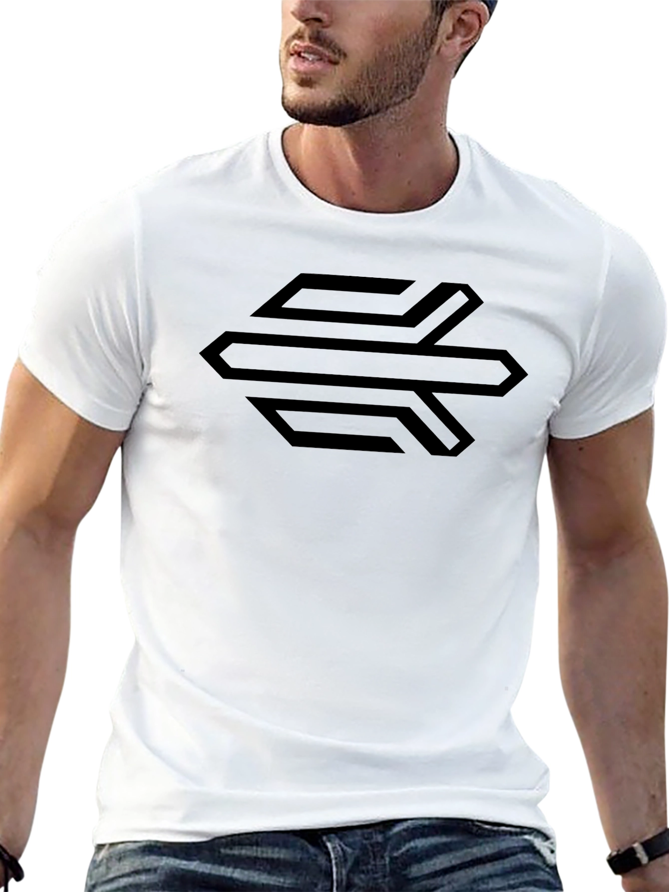 Modern Black Graphic Tee - Geometric Design