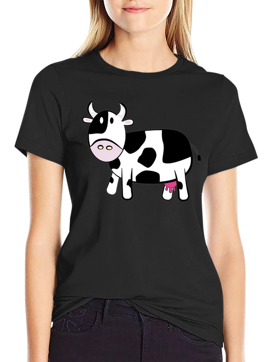 Cute Cow Graphic Tee - Black Cotton T-Shirt
