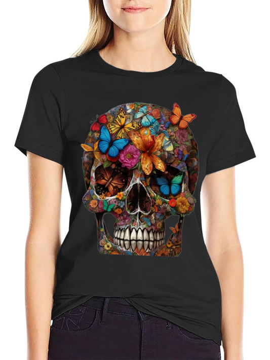 Floral Butterfly Skull Graphic Tee
