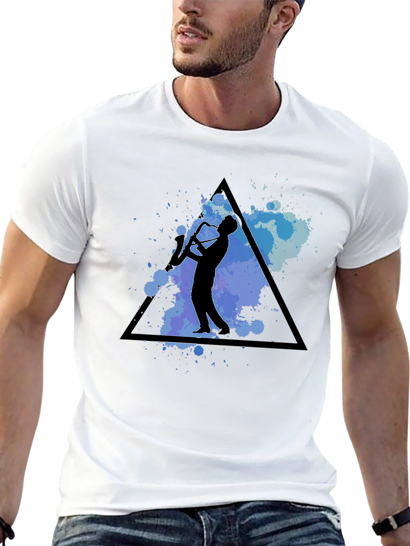 Saxophone Player Graphic Tee - Black Cotton Blend