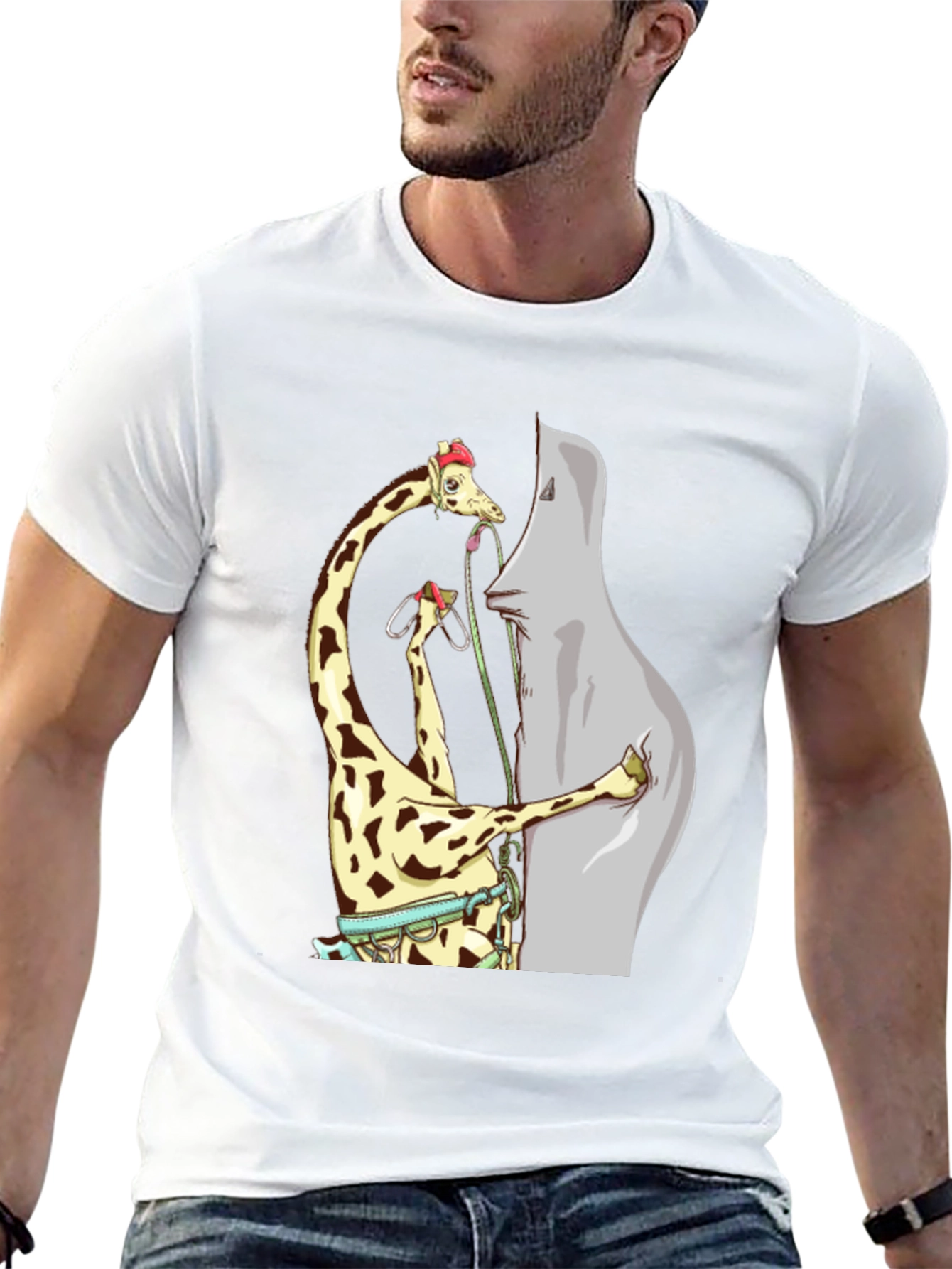 Giraffe Climbing Funny T-Shirt