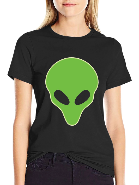 Alien Head Graphic Tee - Black Cotton T-Shirt