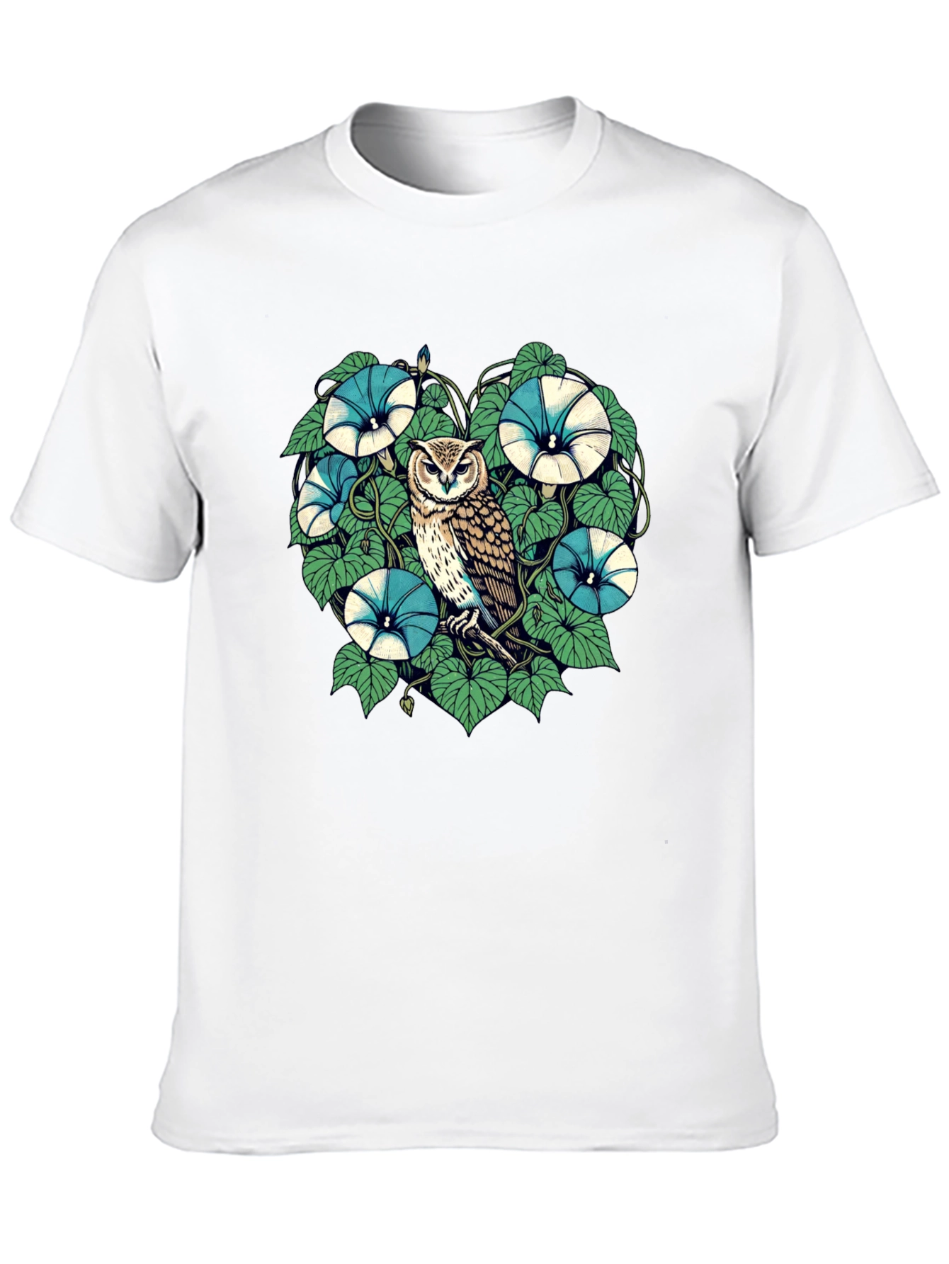 Owl & Floral Graphic Print Black T-Shirt