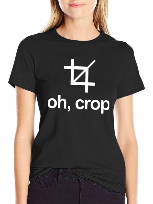 Funny Oh Crop Graphic Tee - Black Cotton T-Shirt