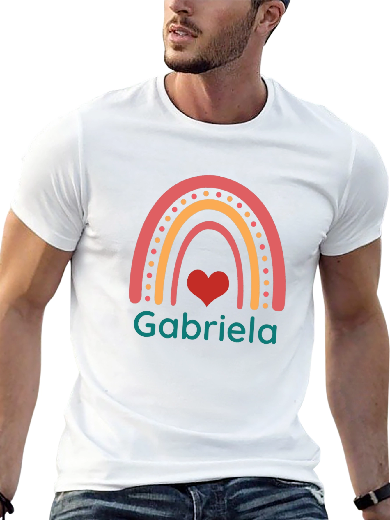 Personalized Rainbow Gabriela Heart Black T-Shirt