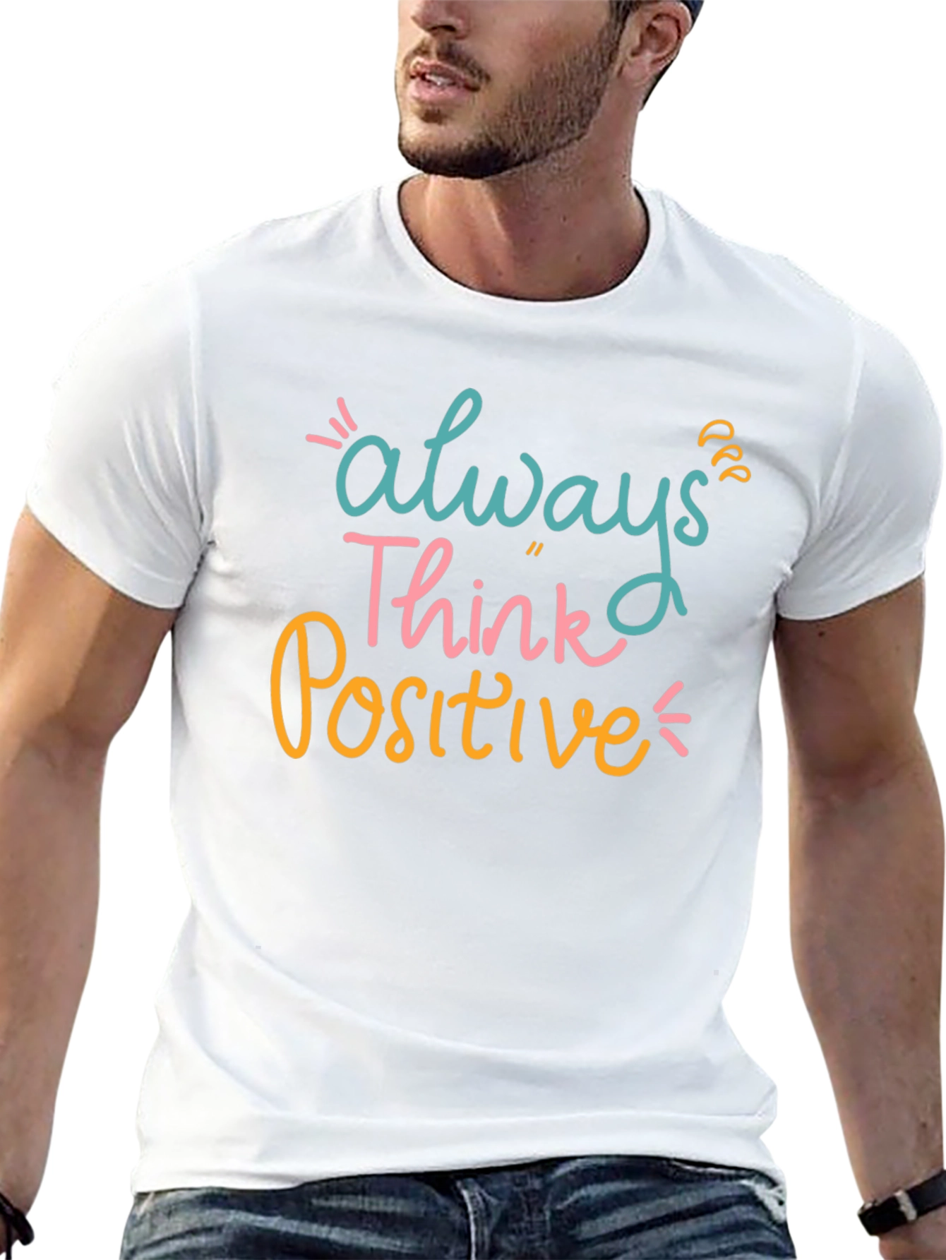 Always Think Positive Graphic Tee - Black Casual T-Shirt