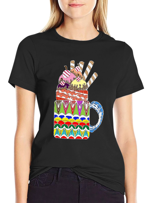 Colorful Dessert Mug Graphic Tee - Unique Design