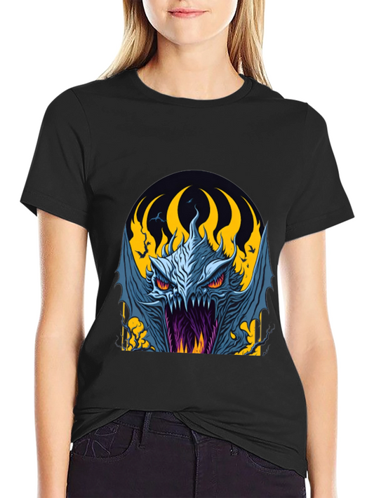 Fiery Monster Graphic Tee - Dark Fantasy Style