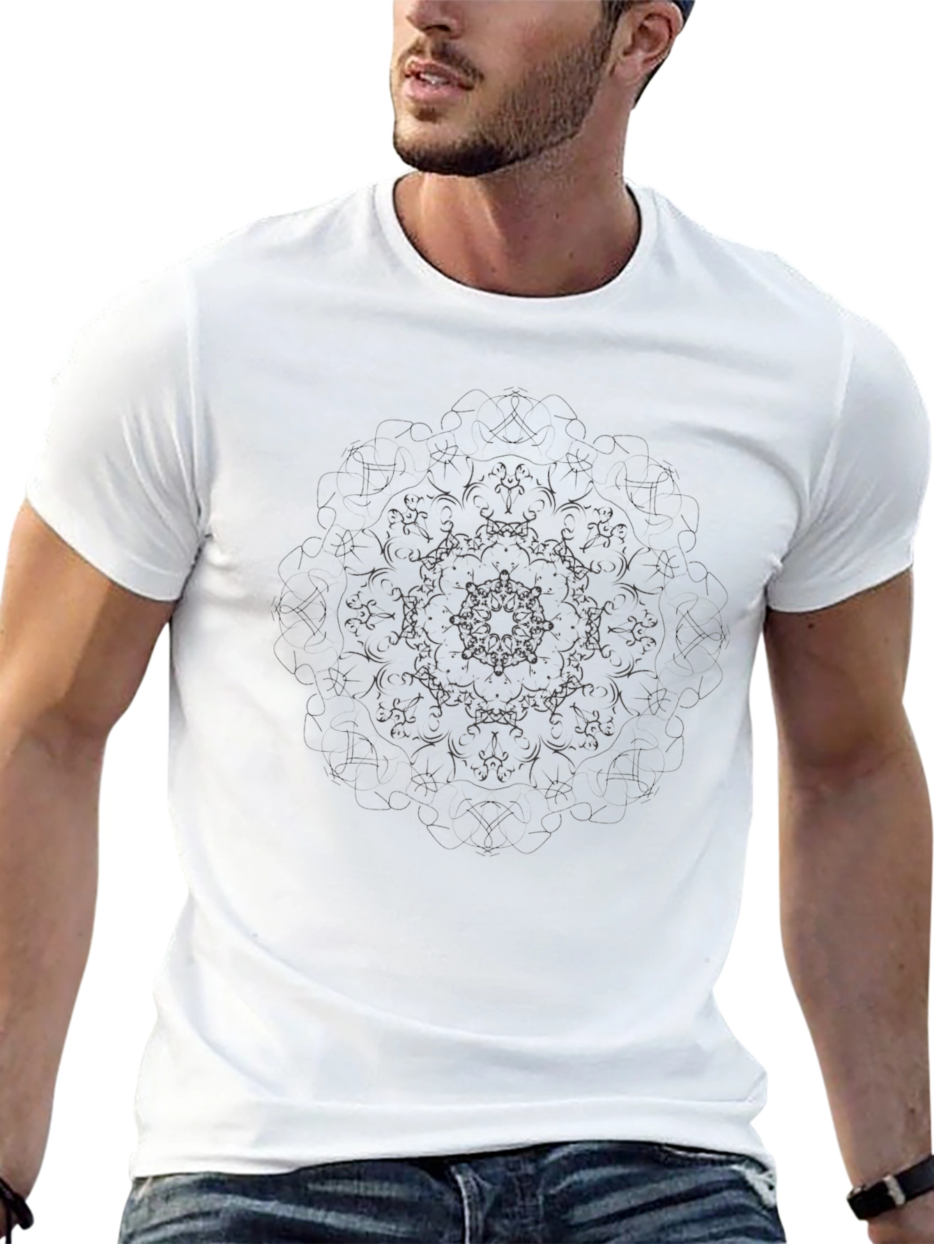Black T-Shirt with Subtle Mandala Print