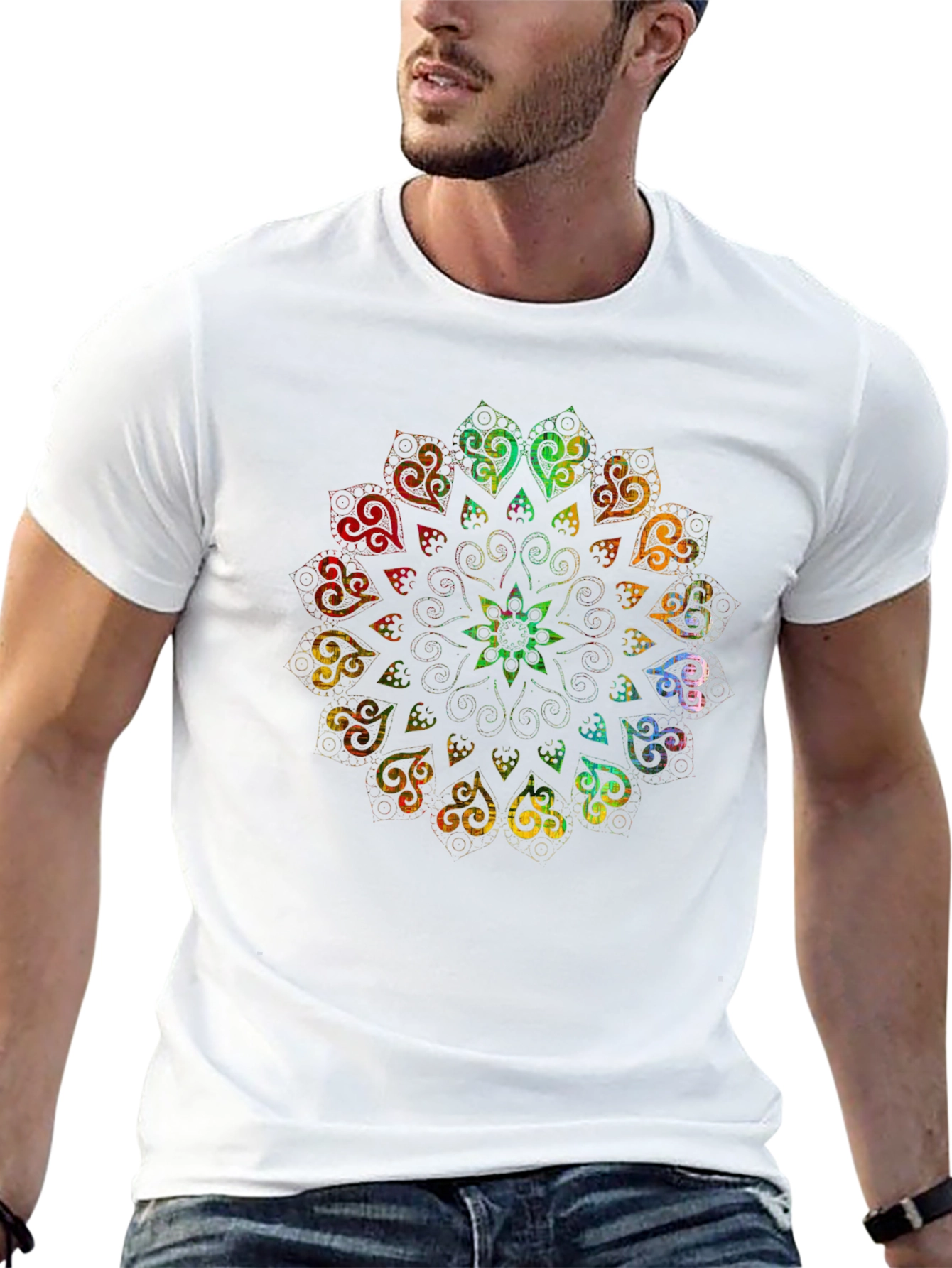 Rainbow Mandala Graphic Black T-Shirt