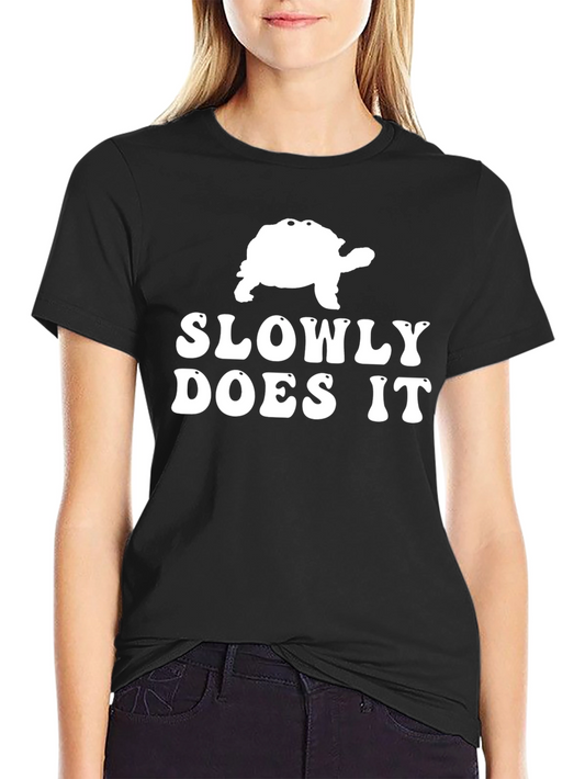 Slowly Does It Turtle Graphic Tee - Black Cotton