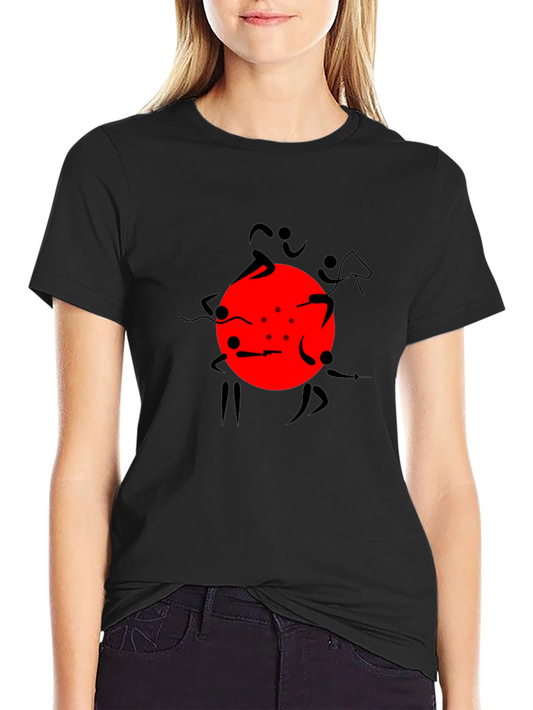Graphic Print Black T-Shirt with Red Circle Design