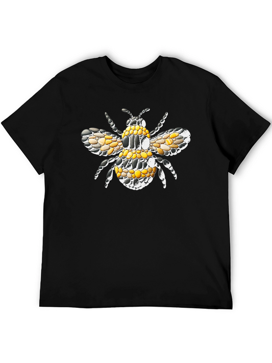 Black T-Shirt with Mosaic Bee Design